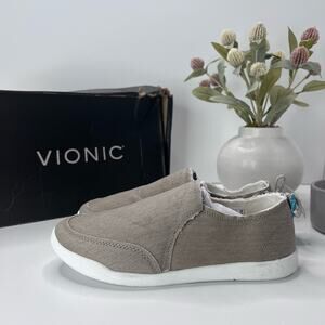 Vionic Beach Malibu Canvas Slip On Sneaker Comfort Shoes Gray Women's US 5 NWB